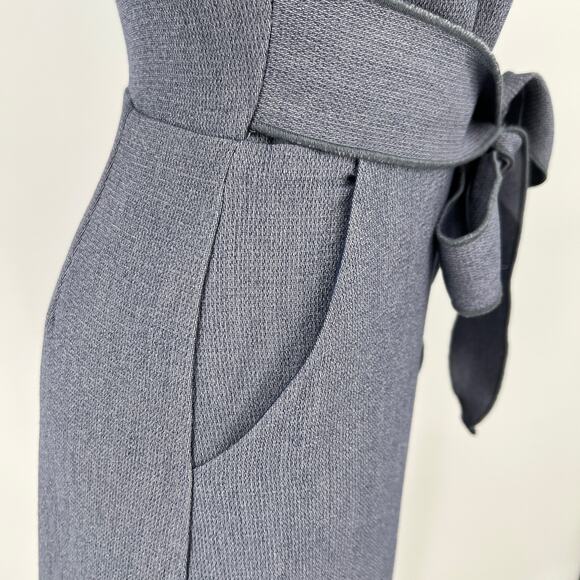 Line And Dot Flounce Sleeve Romper Small Blue Belted Open Keyhole Button Pockets - Picture 7 of 10